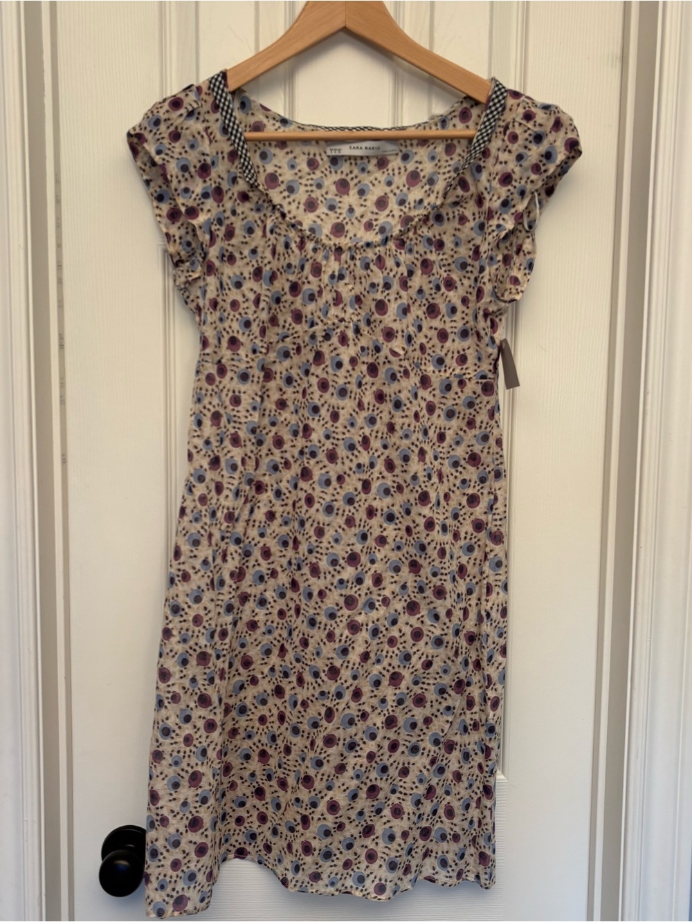 Zara Slip Sheer Dress with Navy and Purple Spot Print S